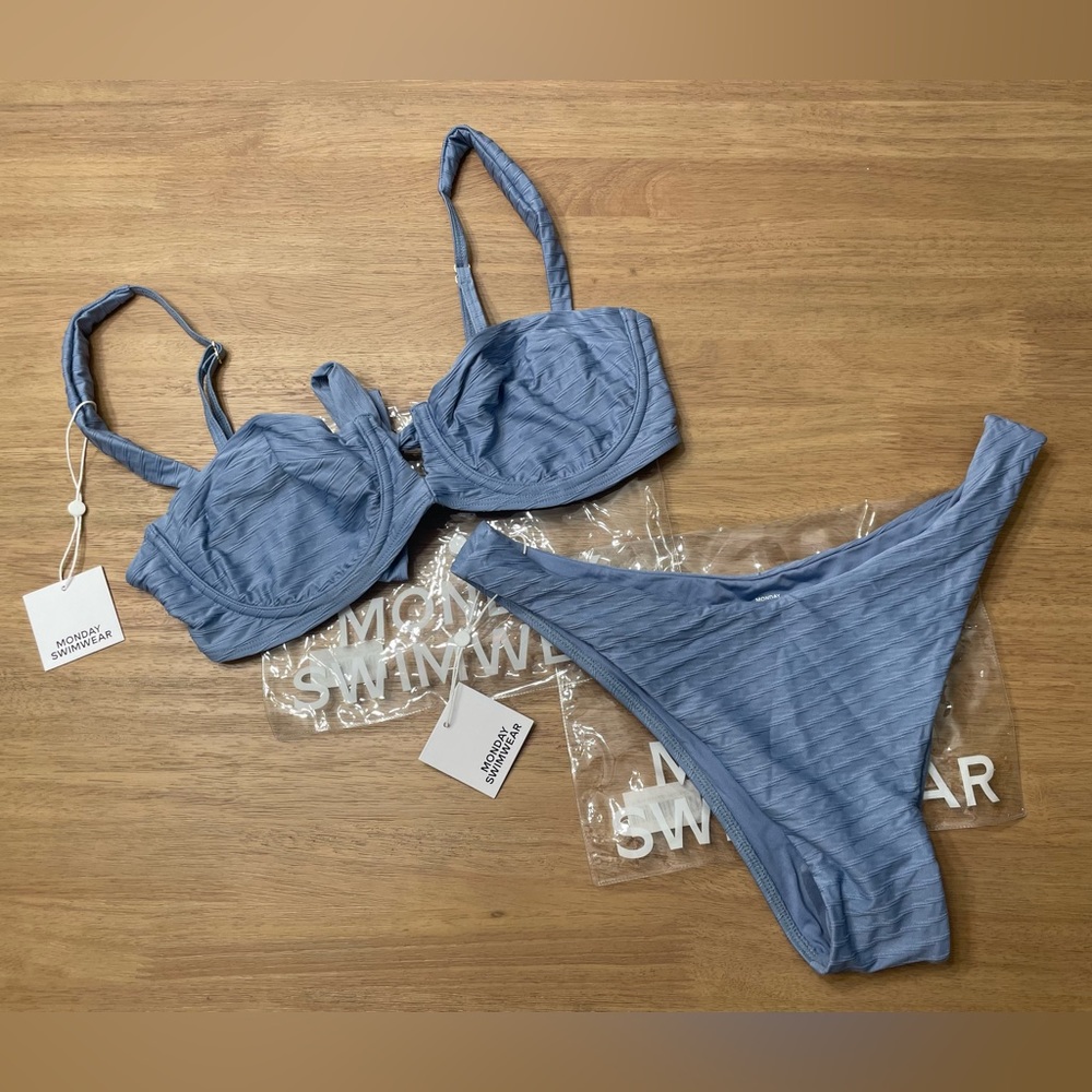 NWT Monday Swimwear Bikini in Cerulean Blue Jacquard